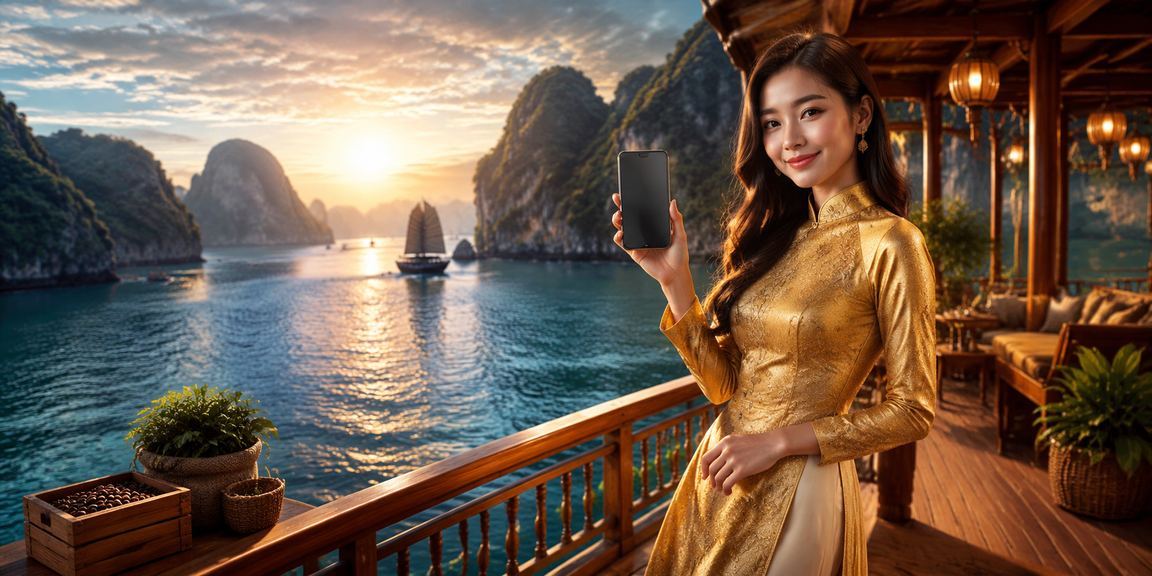 Người phụ nữ Hà Nội mặc áo dài xem phân tích cược trên điện thoại