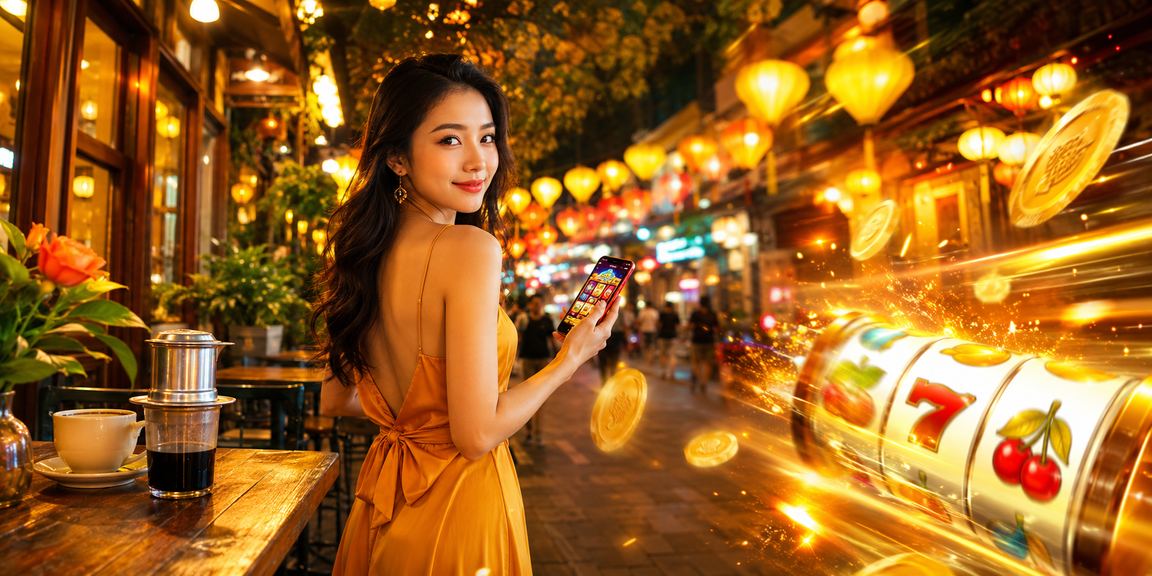 Người chơi thử vận may với slot game tại quán cà phê Hà Nội